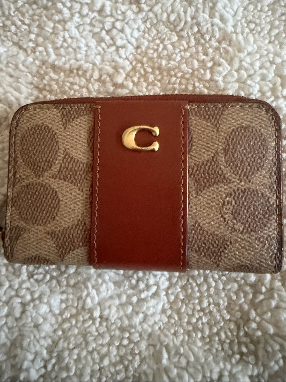 Coach Brown Signature Canvas Card Case with Gold C Accent